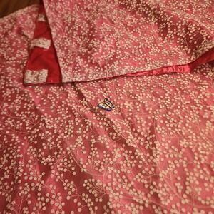 Handmade fuschia Organza Botanical Print curtains Satin Lined 40x40 x2